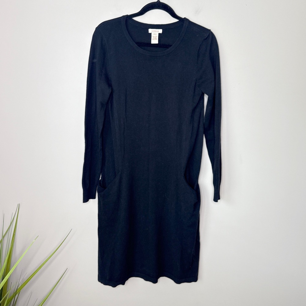 Sundance Black Knit Sweater Dress Long Sleeve Pockets‎ Casual Size Small Minimal